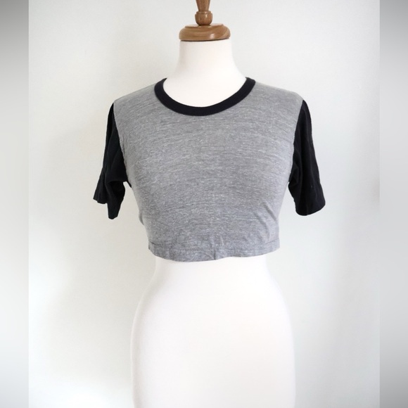 Tops - Gray Color Block Cropped Tee Shirt Small